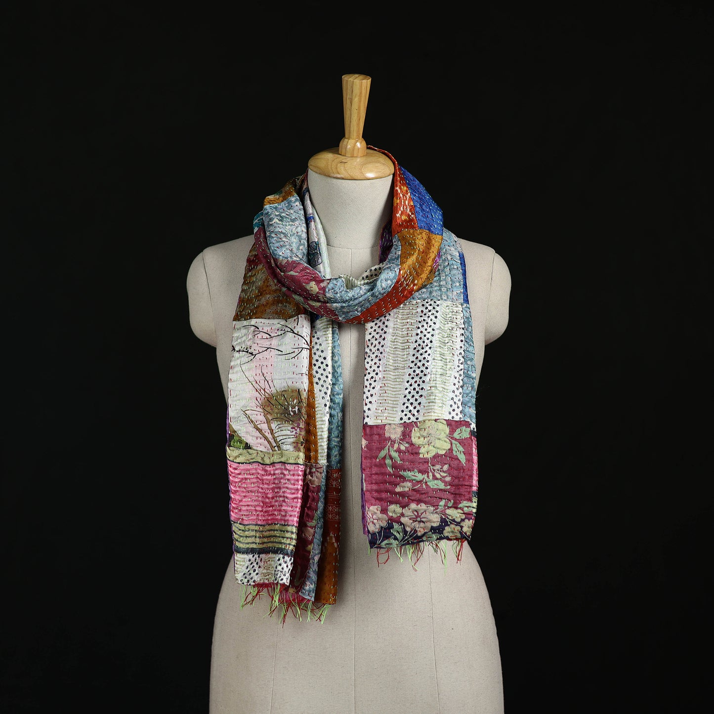 Bengal Kantha Handwork Patchwork Reversible Silk Stole 67
