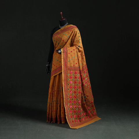 Bengal Kantha Hand Embroidery Silk Cotton Chapa Work Saree 36