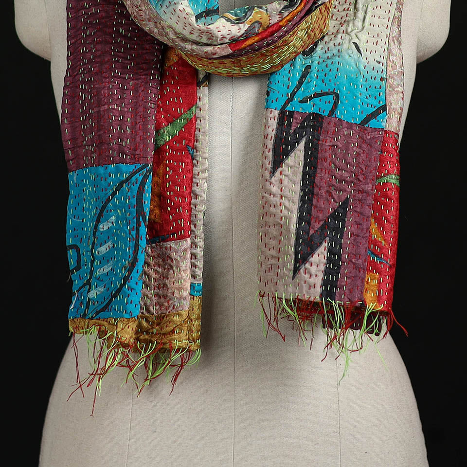 Bengal Kantha Handwork Patchwork Reversible Silk Stole 69