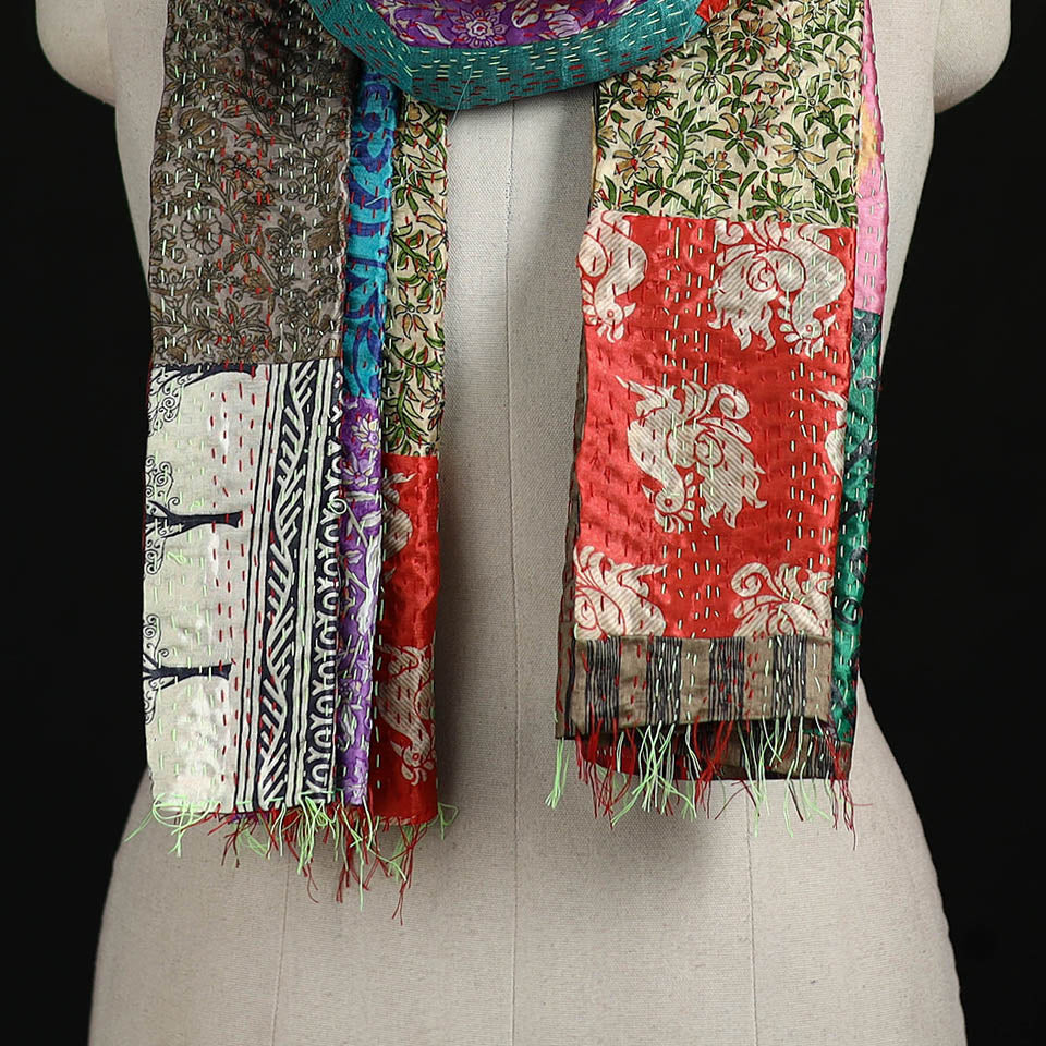 Bengal Kantha Handwork Patchwork Reversible Silk Stole 70