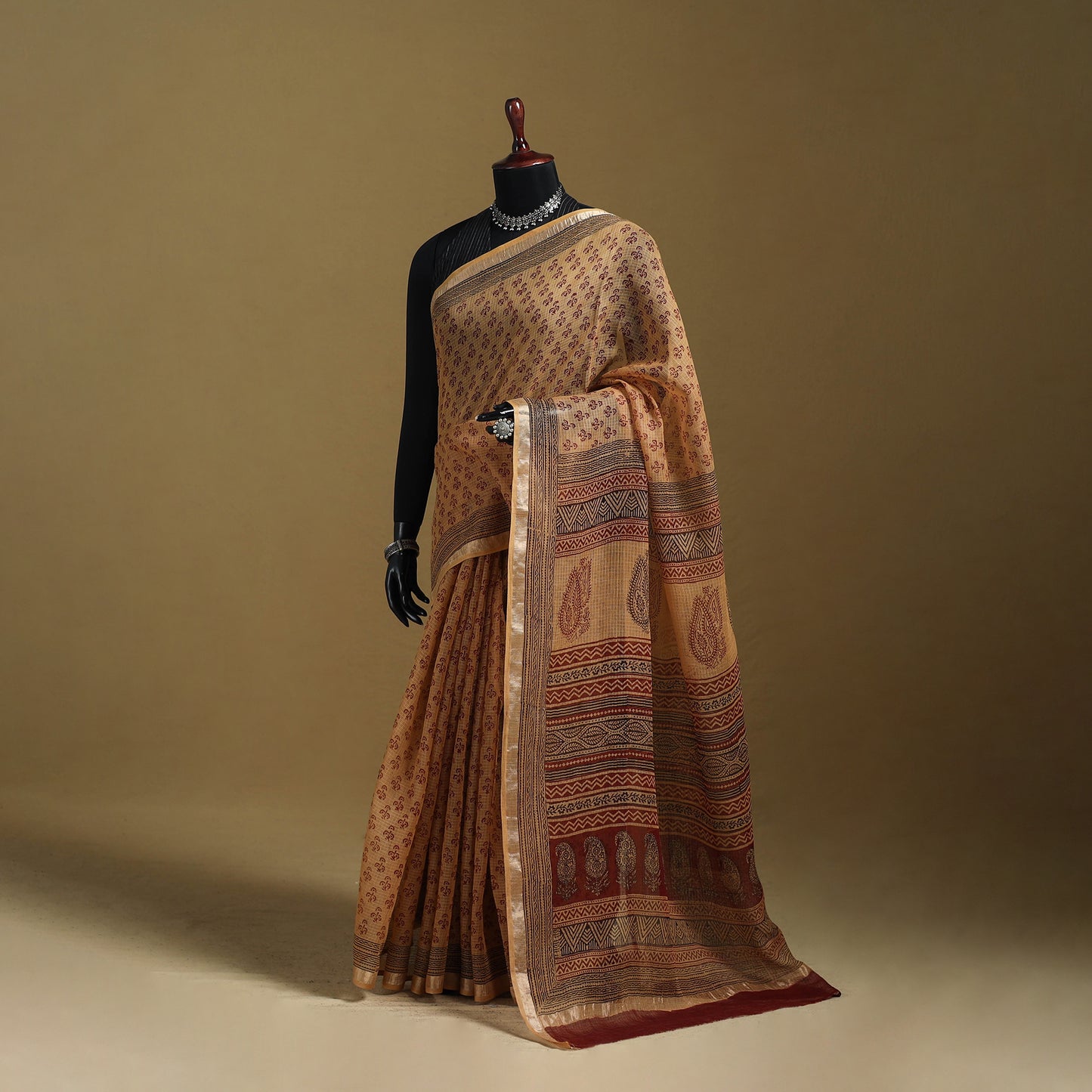 Bagh Hand Block Print Natural Dyed Kota Doria Cotton Saree 33
