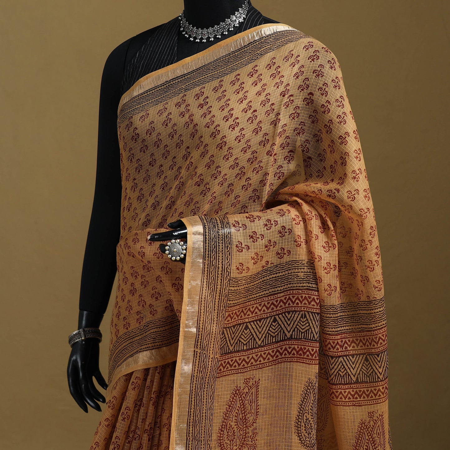 Bagh Hand Block Print Natural Dyed Kota Doria Cotton Saree 33
