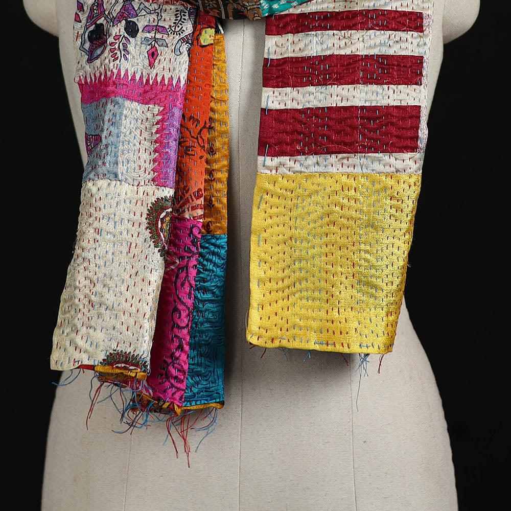 Bengal Kantha Handwork Patchwork Reversible Silk Stole 72