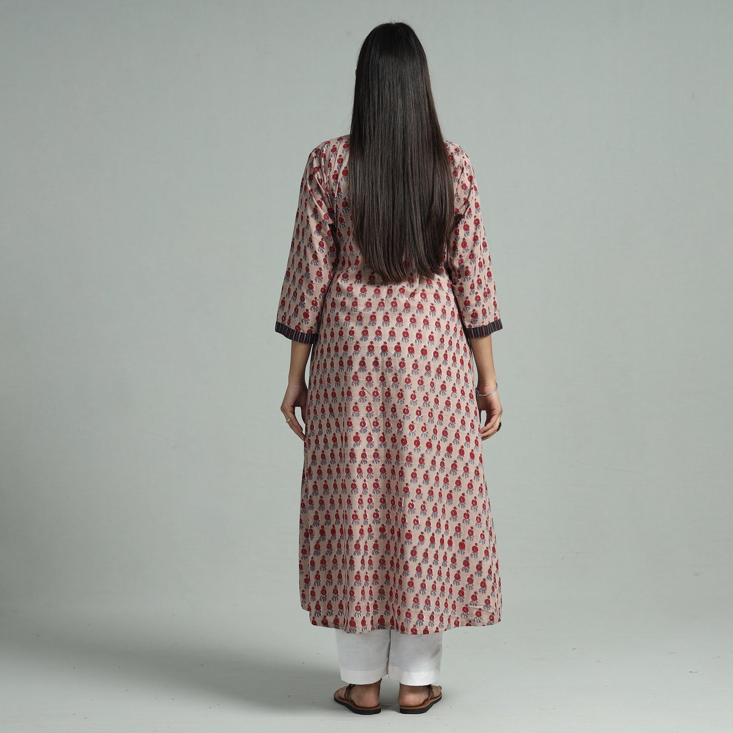 Brown - Sanganeri Block Printed Cotton A-Line Kurta