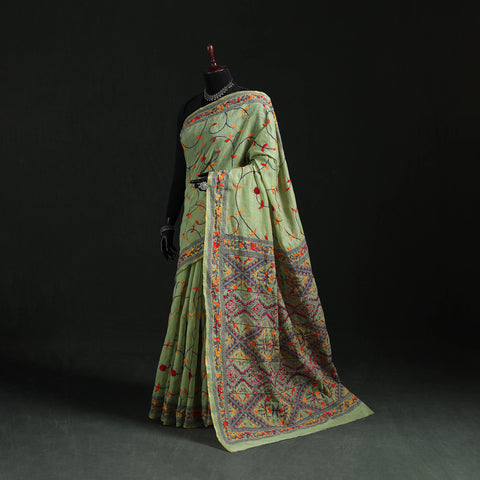 Bengal Kantha Hand Embroidery Silk Cotton Chapa Work Saree 37