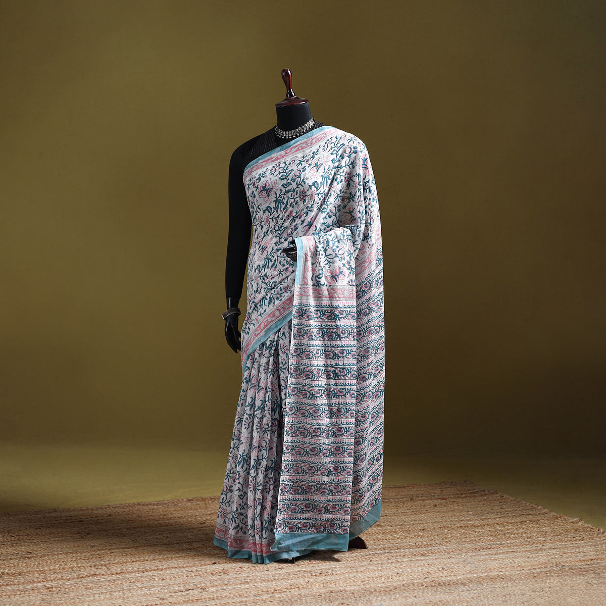 Sanganeri Hand Block Print Pure Mul Cotton Ready To Wear Saree  14