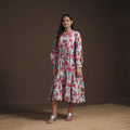 Sanganeri Floral Hand Block Print Cotton Tiered Long Dress for Women 02