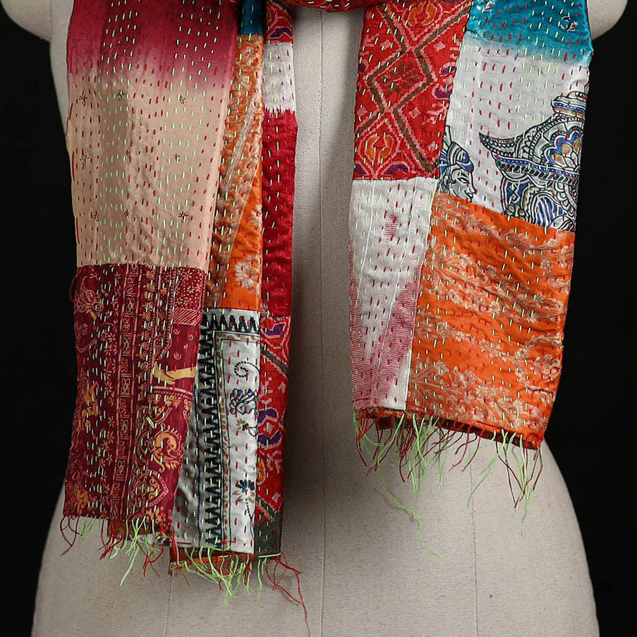 Bengal Kantha Handwork Patchwork Reversible Silk Stole 74