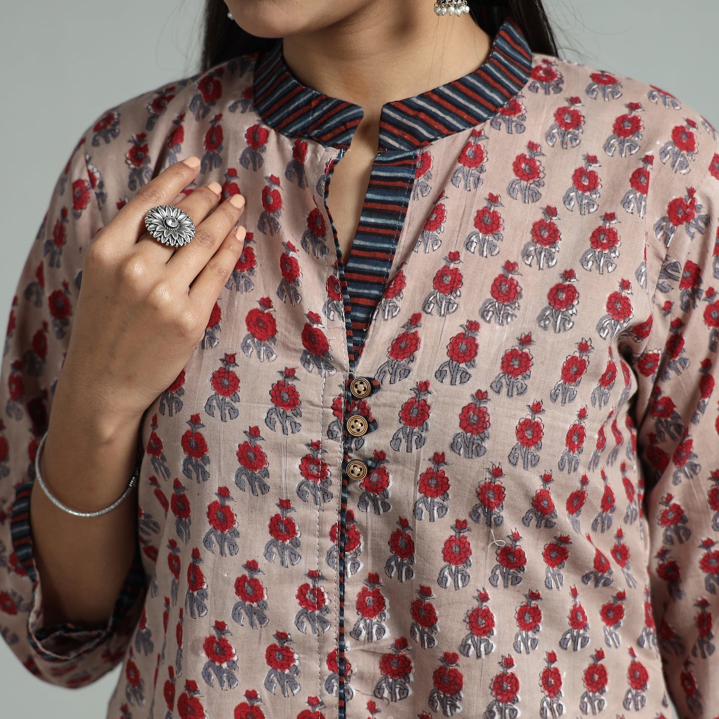 Brown - Sanganeri Block Printed Cotton A-Line Kurta