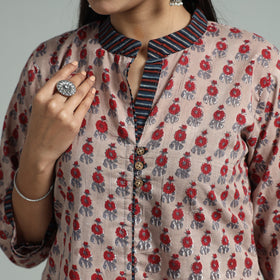 Brown - Sanganeri Block Printed Cotton A-Line Kurta