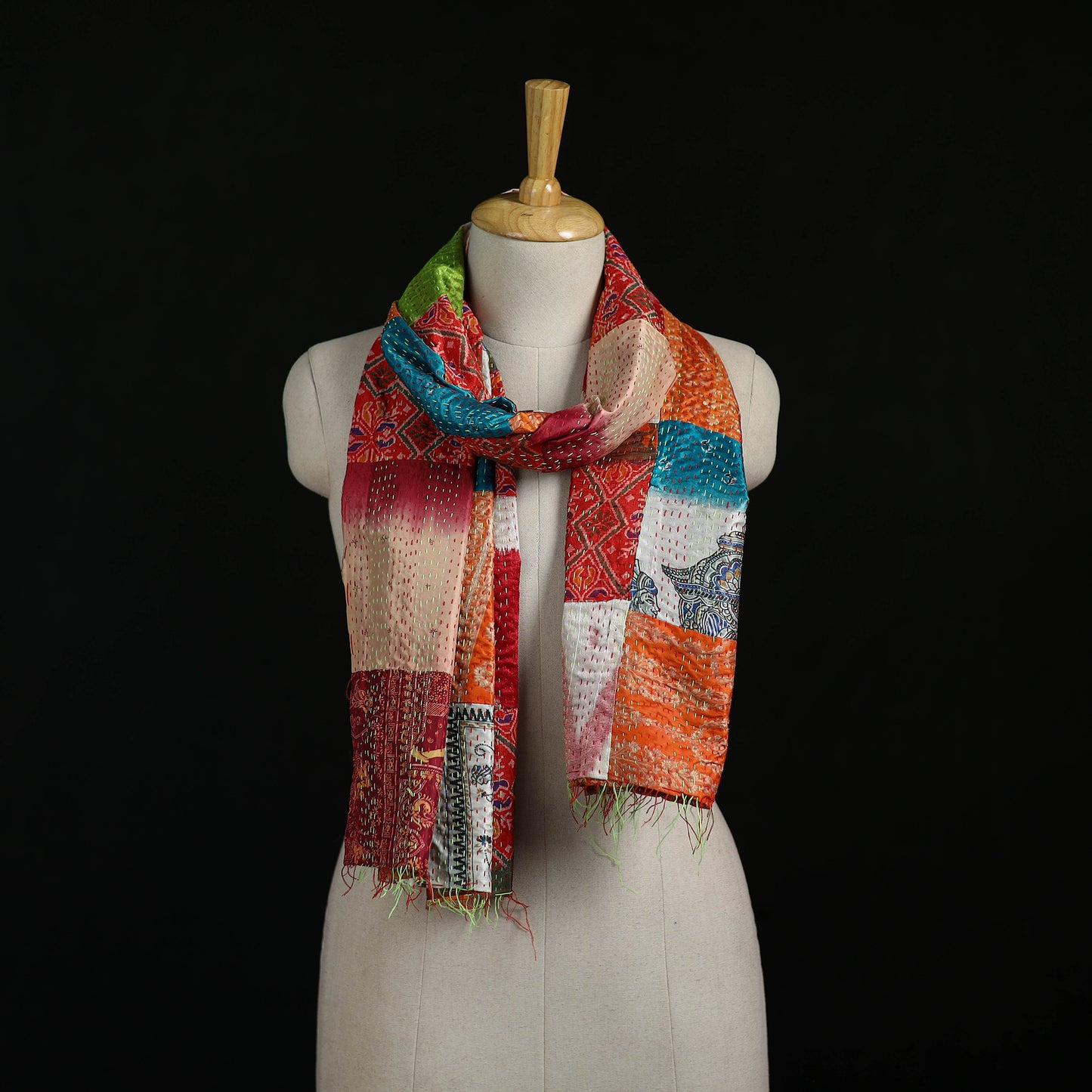 Bengal Kantha Handwork Patchwork Reversible Silk Stole 74
