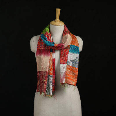 Bengal Kantha Handwork Patchwork Reversible Silk Stole 74