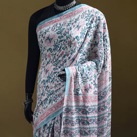 Sanganeri Hand Block Print Pure Mul Cotton Ready To Wear Saree  14