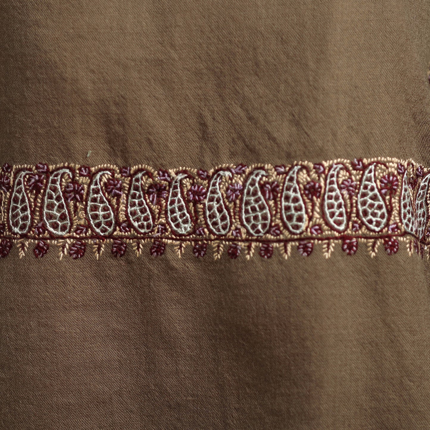 Brown - sozni hand embroidery work kashmiri merino wool