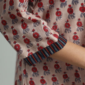 Brown - Sanganeri Block Printed Cotton A-Line Kurta