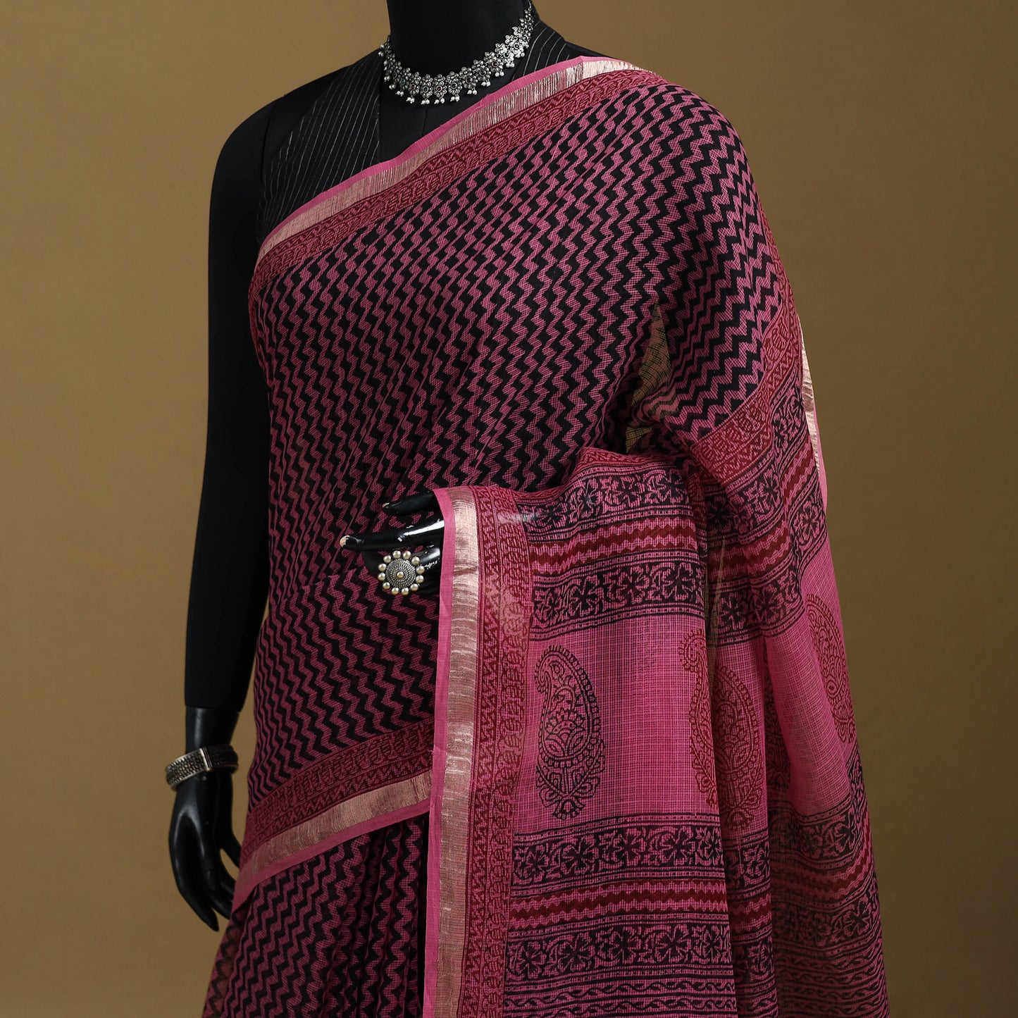 Bagh Hand Block Print Natural Dyed Kota Doria Cotton Saree 34