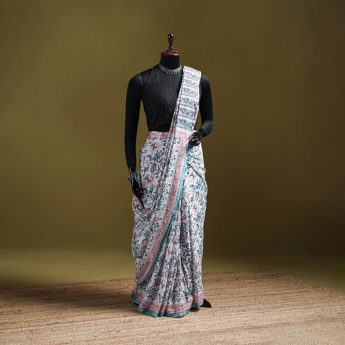 Sanganeri Hand Block Print Pure Mul Cotton Ready To Wear Saree  14