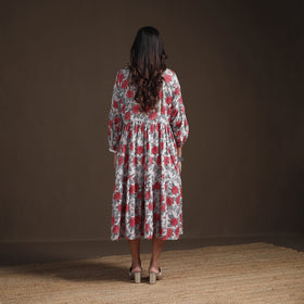 Sanganeri Floral Hand Block Print Cotton Tiered Long Dress for Women 02