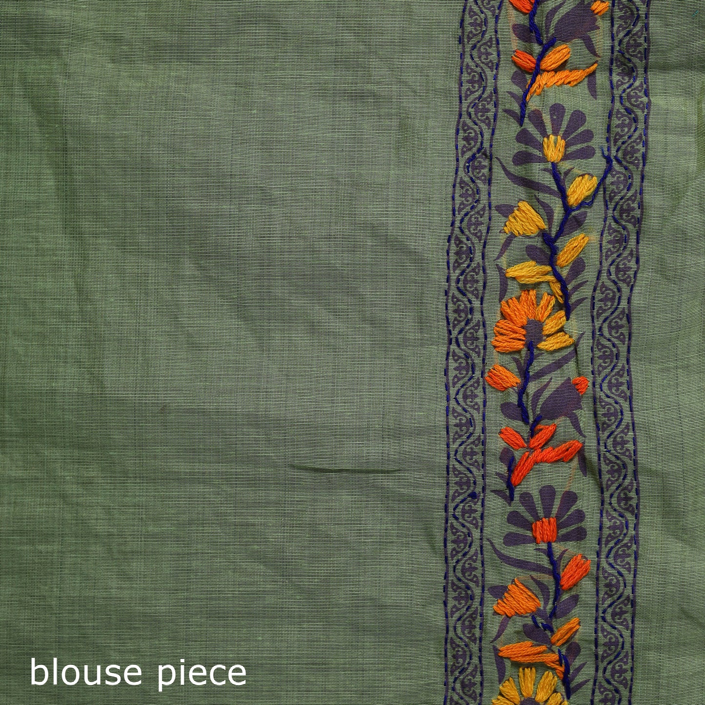 Green - Bengal Kantha Hand Embroidery Silk Cotton Chapa Work Saree 37