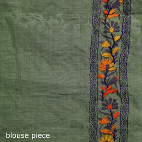 Green - Bengal Kantha Hand Embroidery Silk Cotton Chapa Work Saree 37