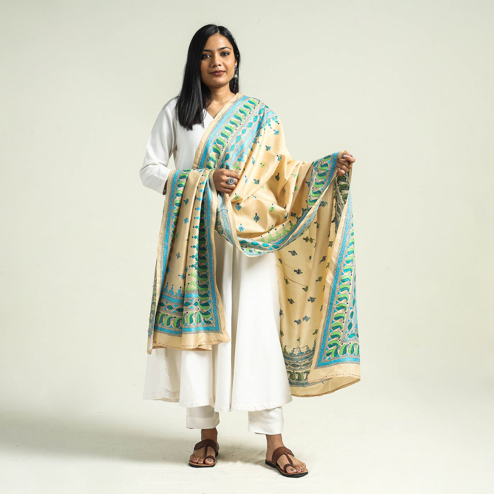 kantha embroidery silk dupatta