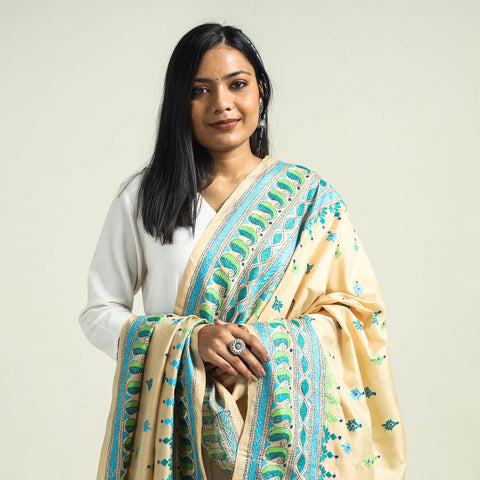 kantha embroidery silk dupatta