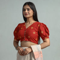 Red - Jacquard Weave Cotton Stitched Blouse 12