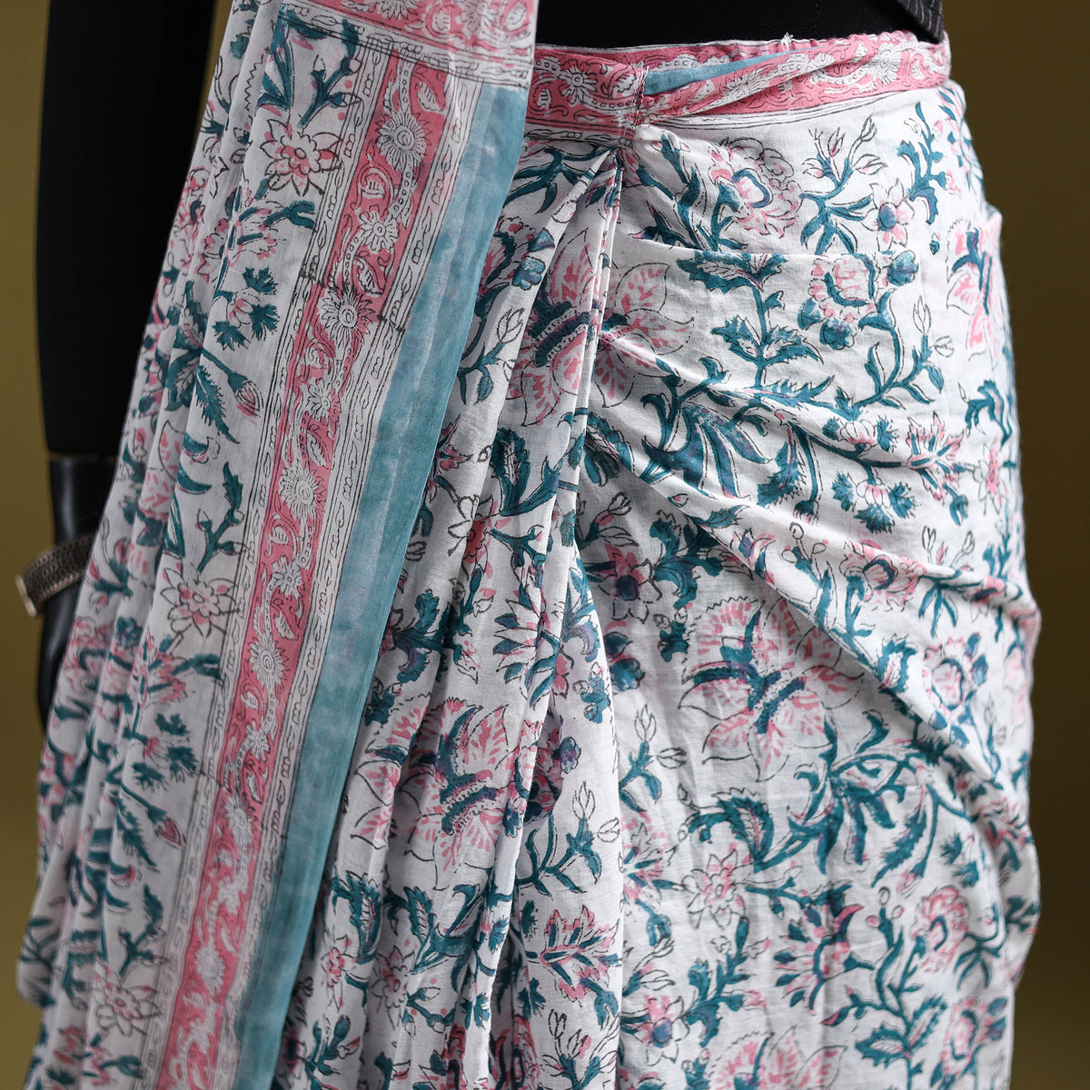 Sanganeri Hand Block Print Pure Mul Cotton Ready To Wear Saree  14
