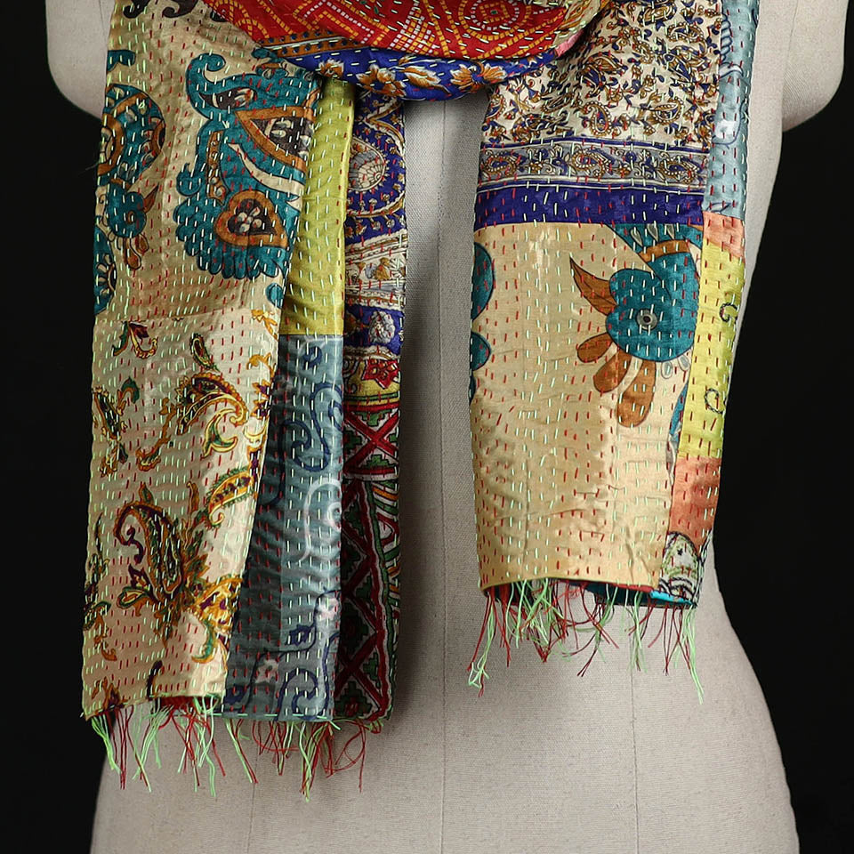 Bengal Kantha Handwork Patchwork Reversible Silk Stole 78