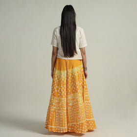Yellow Hand Batik Printed Running Stitch Cotton Long Skirt 