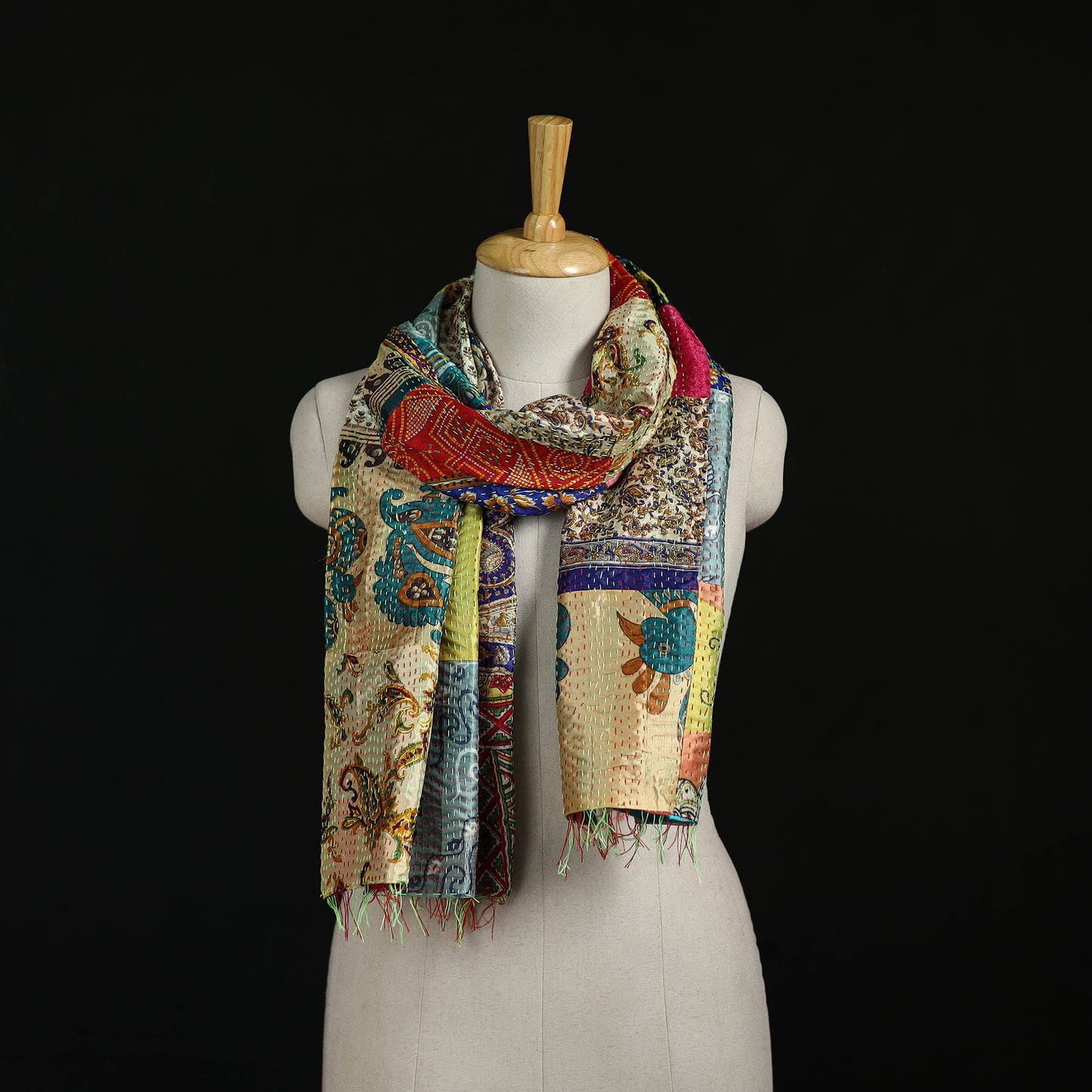 Bengal Kantha Handwork Patchwork Reversible Silk Stole 78