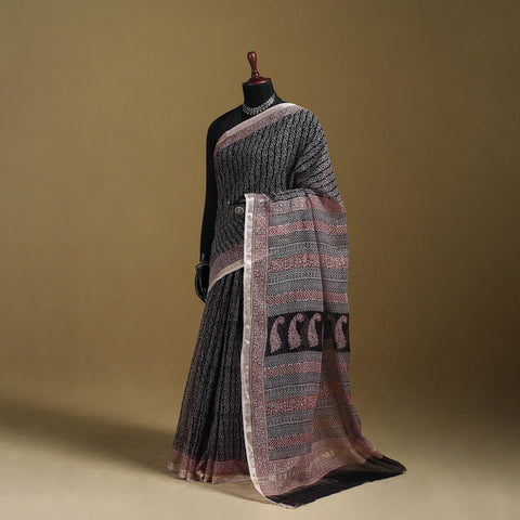 Bagh Hand Block Print Natural Dyed Kota Doria Cotton Saree 35