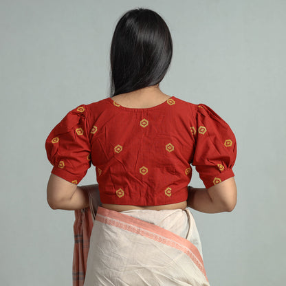 Red - Jacquard Weave Cotton Stitched Blouse 12