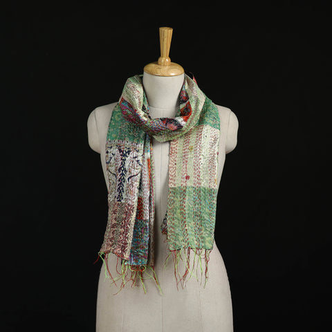 Bengal Kantha Handwork Patchwork Reversible Silk Stole 79