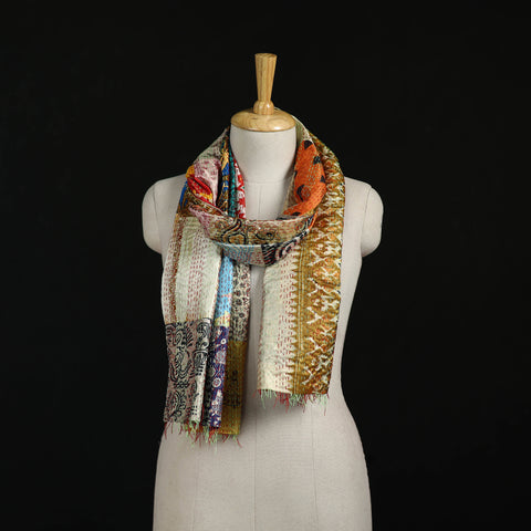 Bengal Kantha Handwork Patchwork Reversible Silk Stole 80