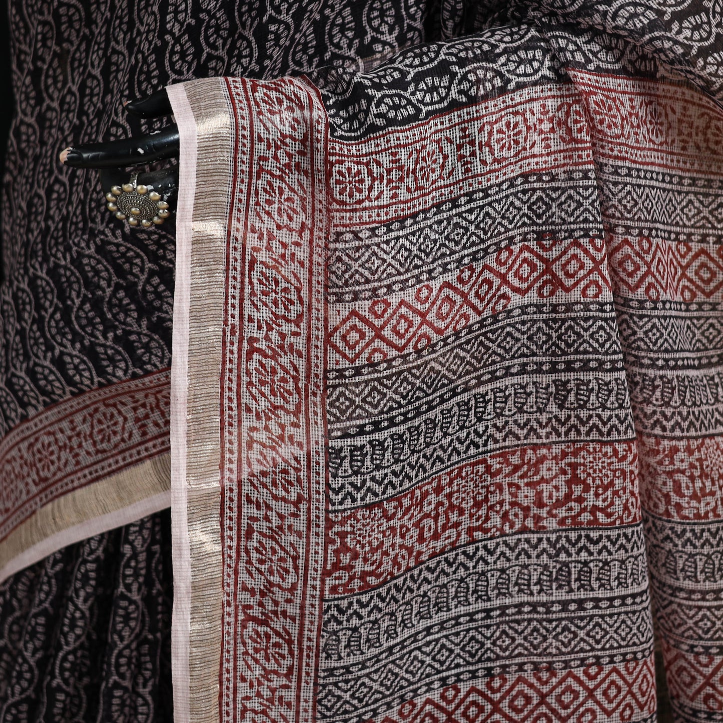 Bagh Hand Block Print Natural Dyed Kota Doria Cotton Saree 35