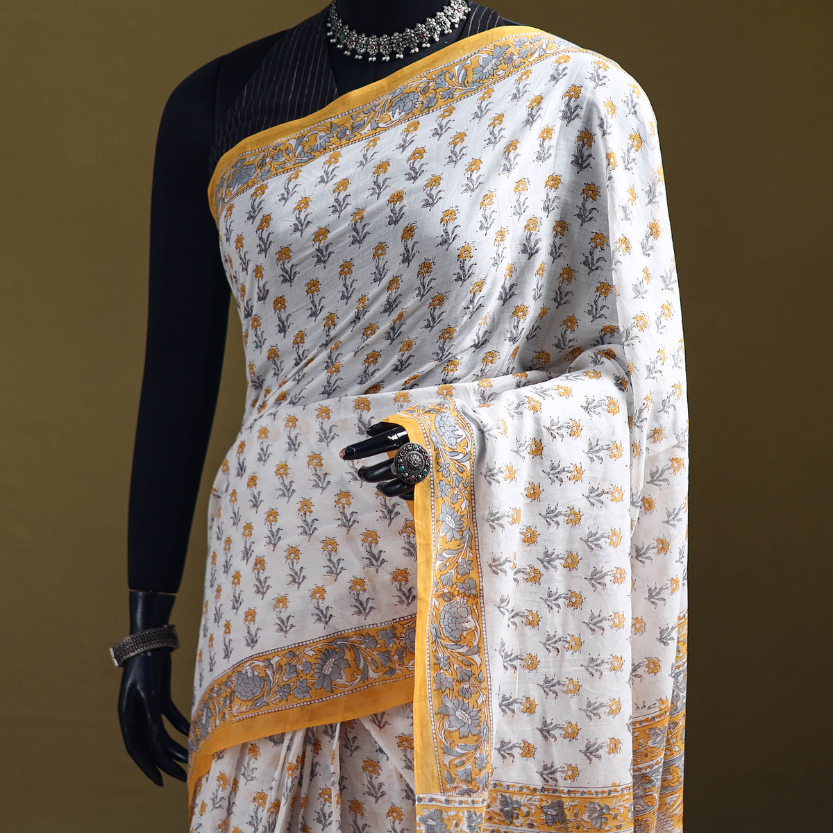 Sanganeri Hand Block Print Pure Mul Cotton Ready To Wear Saree  15