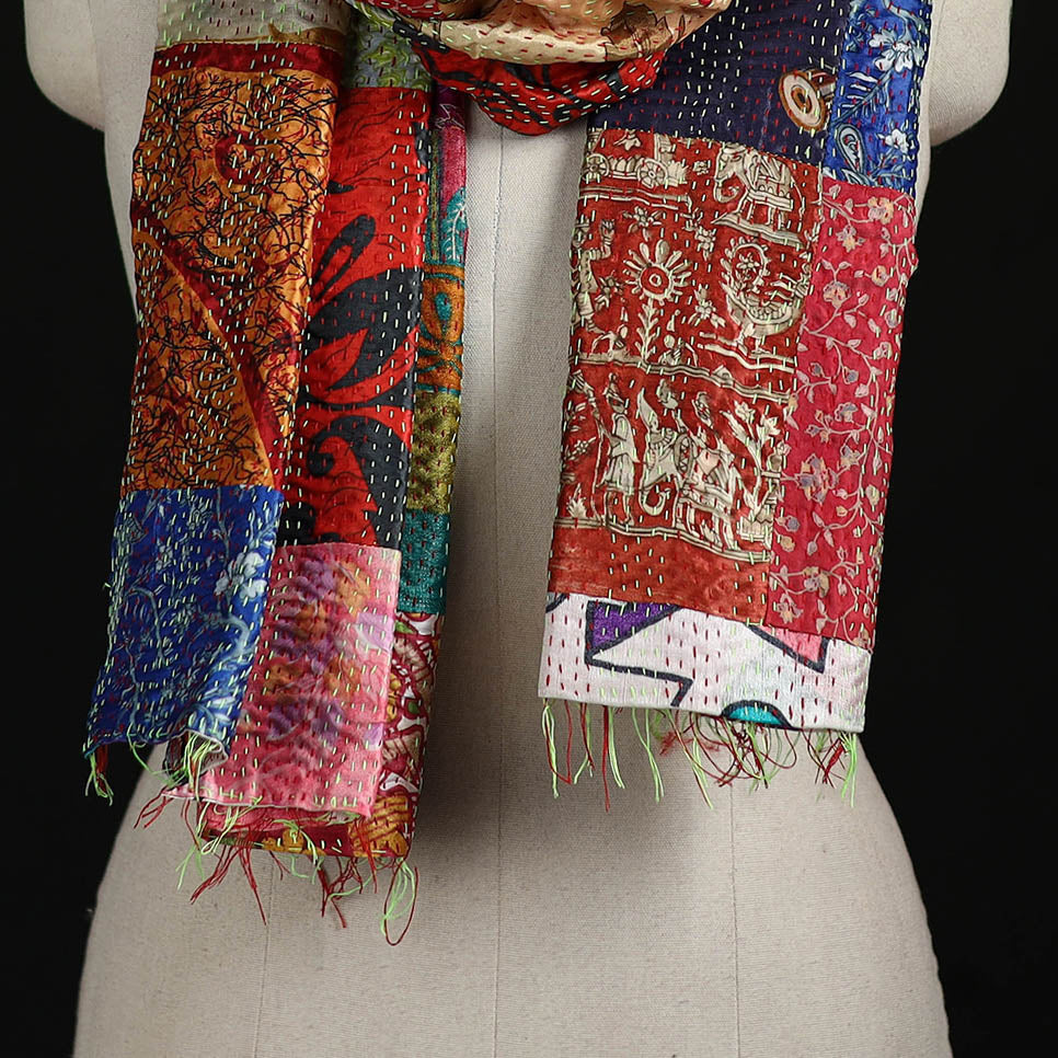 Bengal Kantha Handwork Patchwork Reversible Silk Stole 81