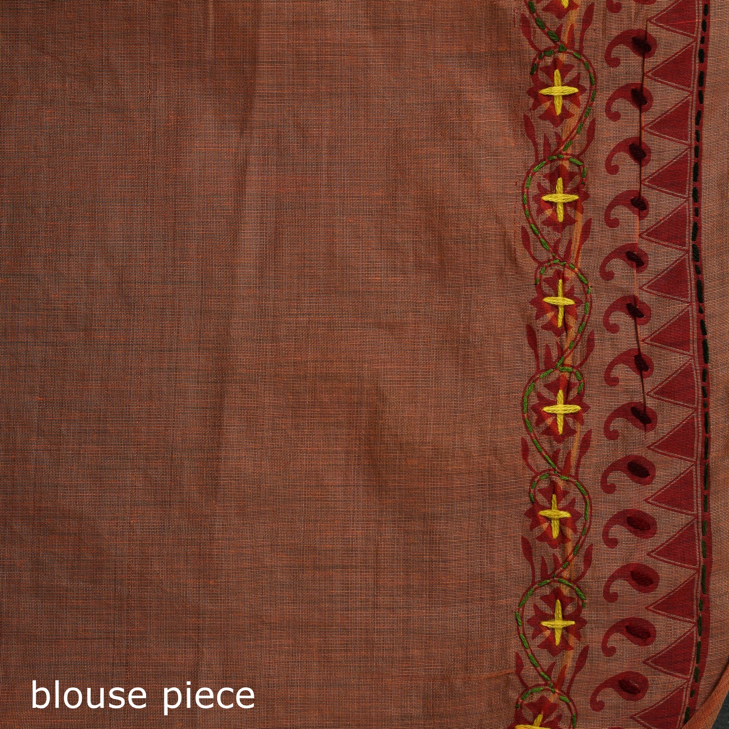 Orange - Bengal Kantha Hand Embroidery Silk Cotton Chapa Work Saree 38