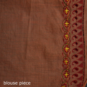 Orange - Bengal Kantha Hand Embroidery Silk Cotton Chapa Work Saree 38