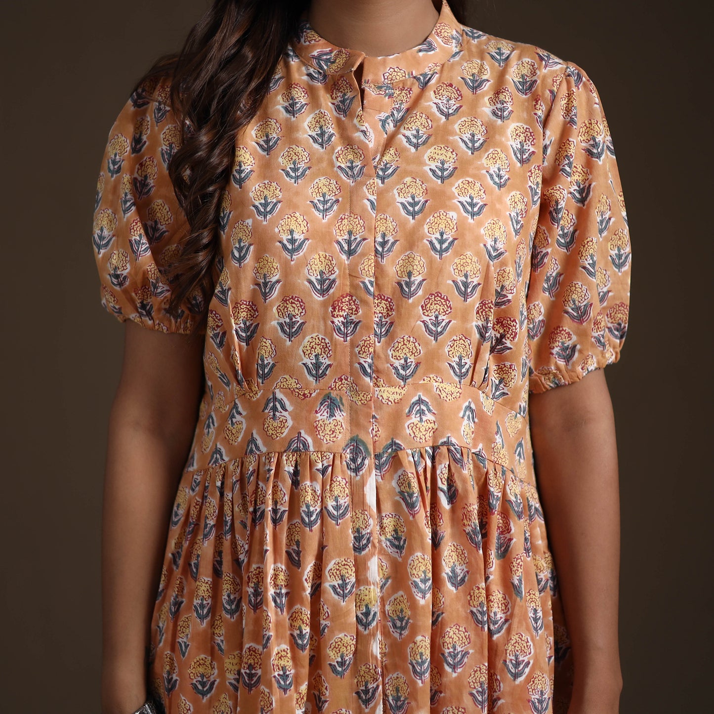 Sanganeri Floral Hand Block Print Cotton Tiered Long Dress for Women 09