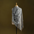 Grey - Kutch Handspun Handwoven Merino Wool x Katia Silk Chomuk Buta Shawl 08