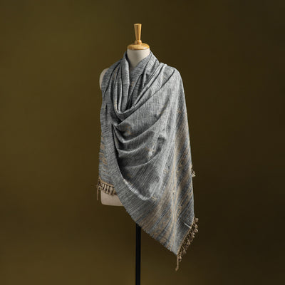 Grey - Kutch Handspun Handwoven Merino Wool x Katia Silk Chomuk Buta Shawl 08