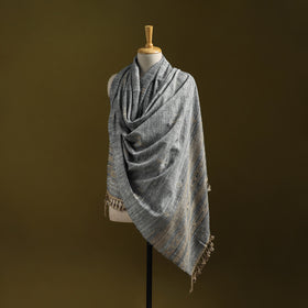 Grey - Kutch Handspun Handwoven Merino Wool x Katia Silk Chomuk Buta Shawl 08