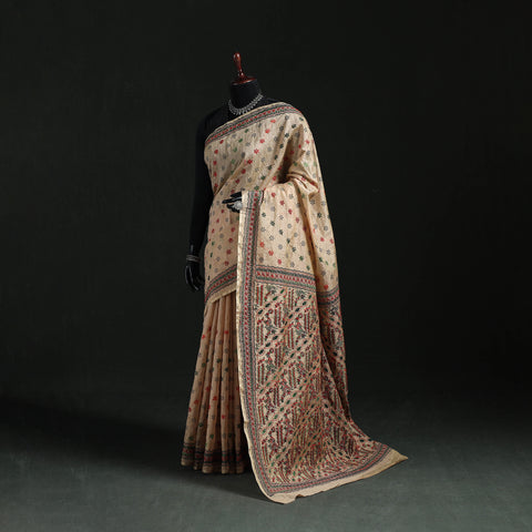 Bengal Kantha Hand Embroidery Silk Cotton Chapa Work Saree 39