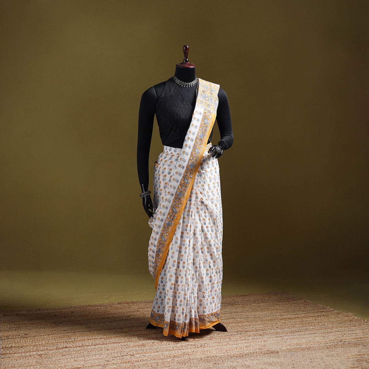 Sanganeri Hand Block Print Pure Mul Cotton Ready To Wear Saree  15