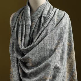 Grey - Kutch Handspun Handwoven Merino Wool x Katia Silk Chomuk Buta Shawl 08