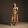 Sanganeri Floral Hand Block Print Cotton Tiered Long Dress for Women 08