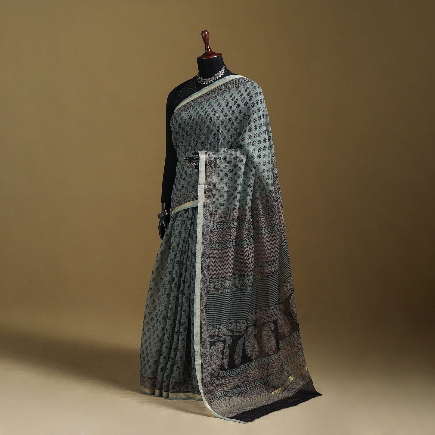 Bagh Hand Block Print Natural Dyed Kota Doria Cotton Saree 36