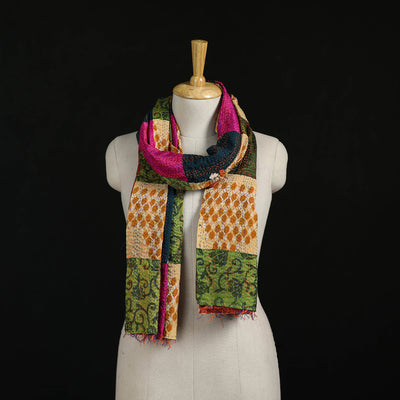 Bengal Kantha Handwork Patchwork Reversible Silk Stole 83
